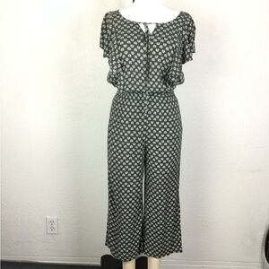 Anna Jumpsuits Size S Green Geometric Capris Wide Leg Lightweight One Pi…